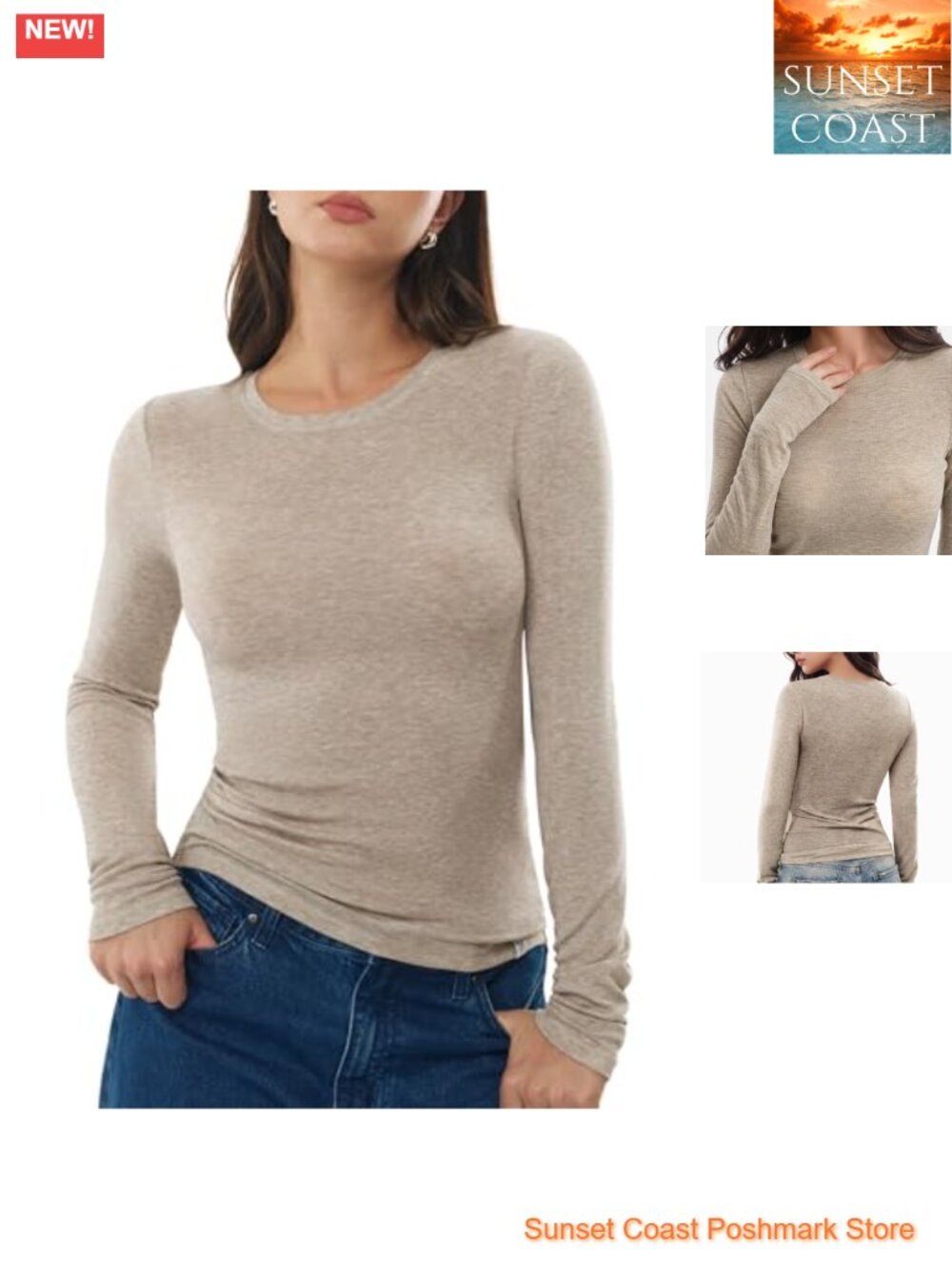 Merino Wool Blend Long Sleeve Crew Neck Fitted T-Shirt Base Layer Tee